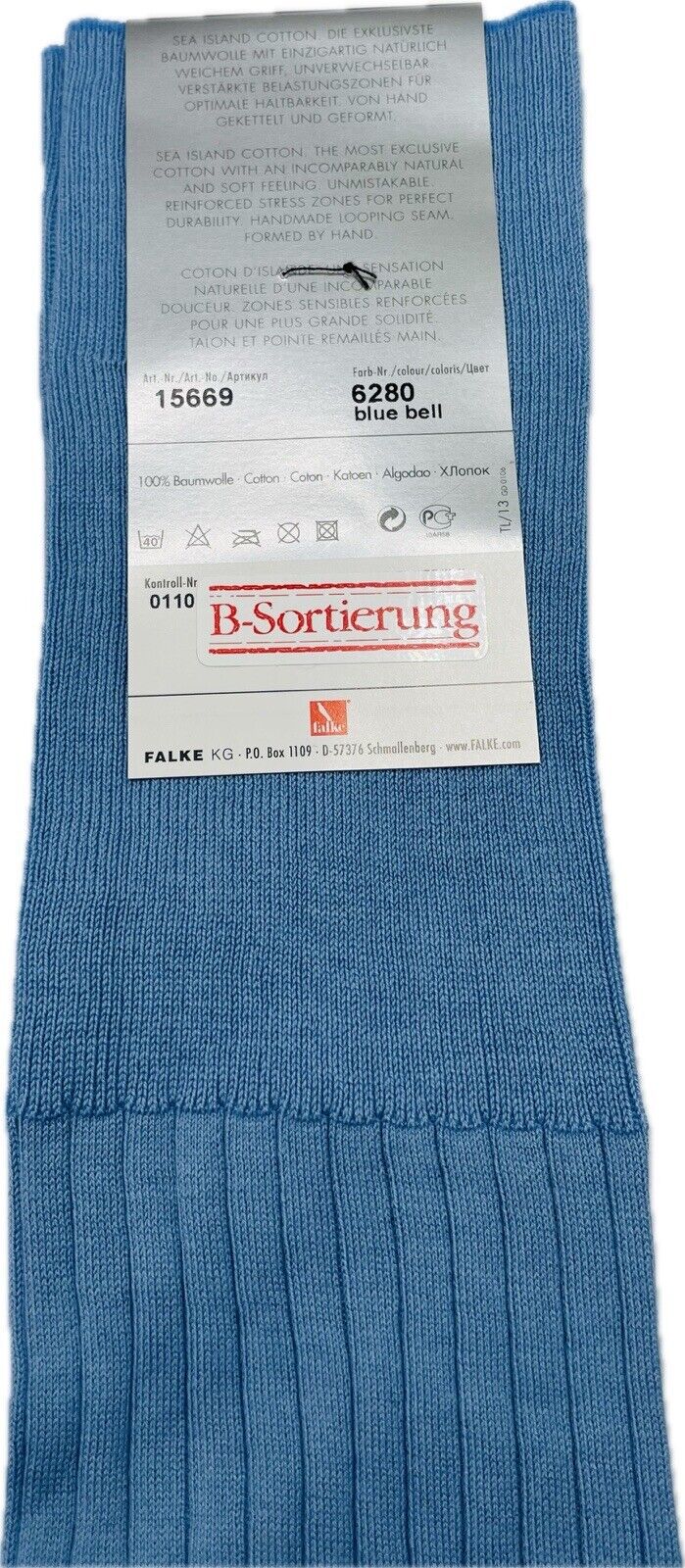 Falke No.13 Socken Gr 43-44 Herren Kniestrümpfe Strümpfe Blau Sea Island Cotton