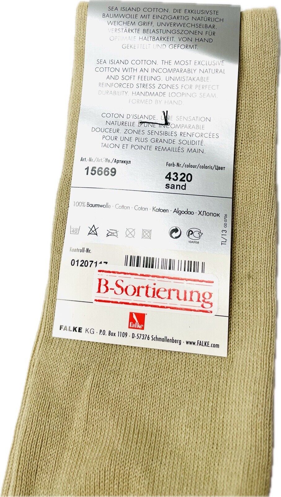 Falke No.13 Socken Gr 43-44 Herren Kniestrümpfe Strümpfe Beige Sea Island Cotton