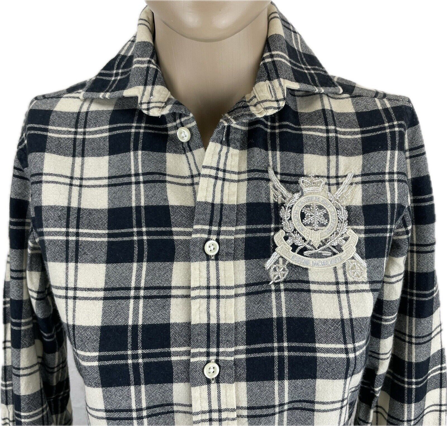 Ralph Lauren Flanellbluse Gr. XS 2 Damen Hemdbluse Sweatshirt Bluse Wolle Polo