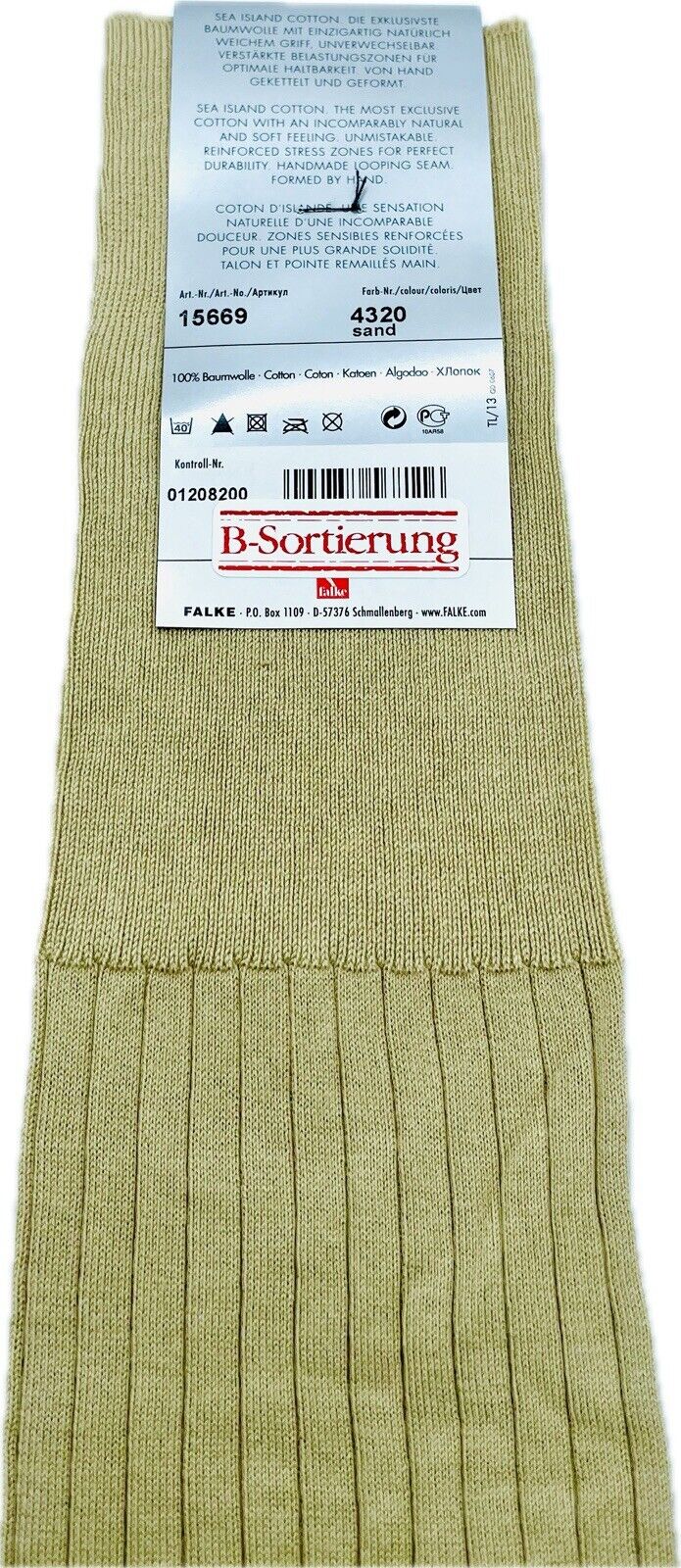 Falke No.13 Socken Gr 43-44 Herren Kniestrümpfe Strümpfe Beige Sea Island Cotton