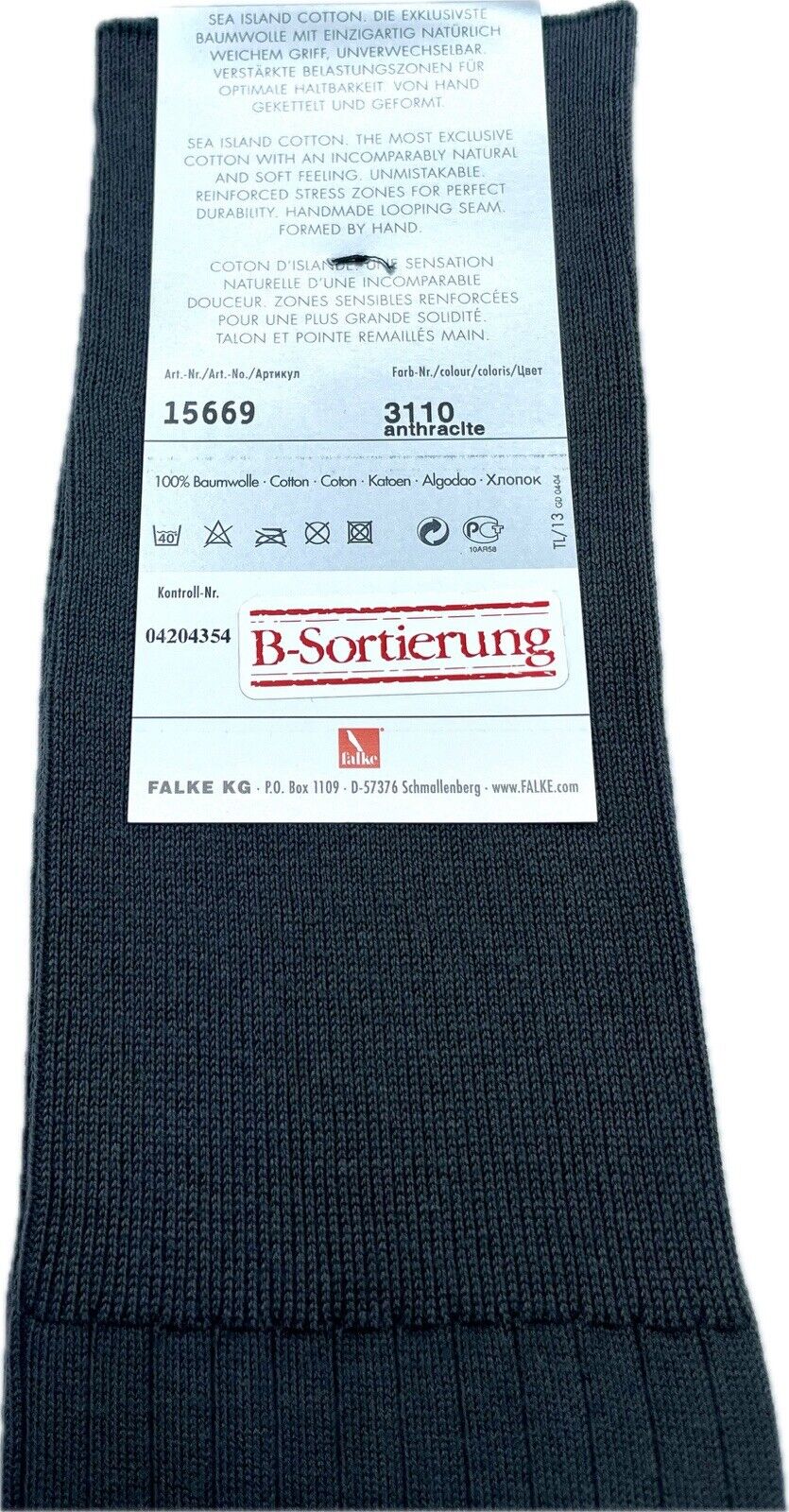 Falke No.13 Socken Gr 43-44 Herren Kniestrümpfe Anthrazit Sea Island Cotton