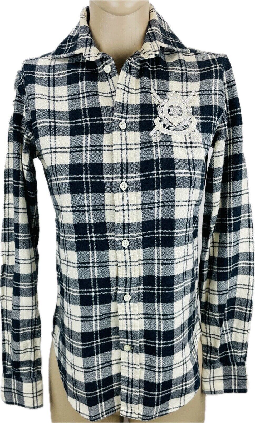Ralph Lauren Flanellbluse Gr. XS 2 Damen Hemdbluse Sweatshirt Bluse Wolle Polo