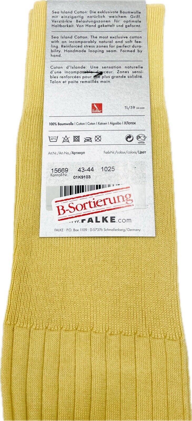 Falke No.13 Socken Gr 43-44 Herren Kniestrümpfe Strümpfe Gelb Sea Island Cotton