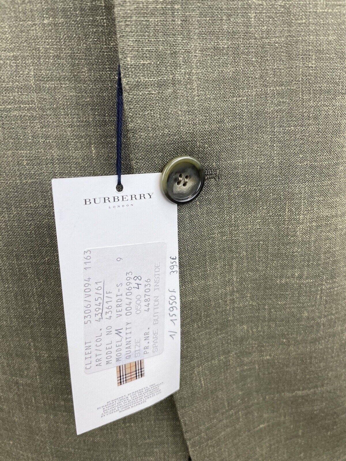 BURBERRY Leinensakko 50 Herren Jacke Männer Jackett Sakko Anzug Jagd Leinen Neu