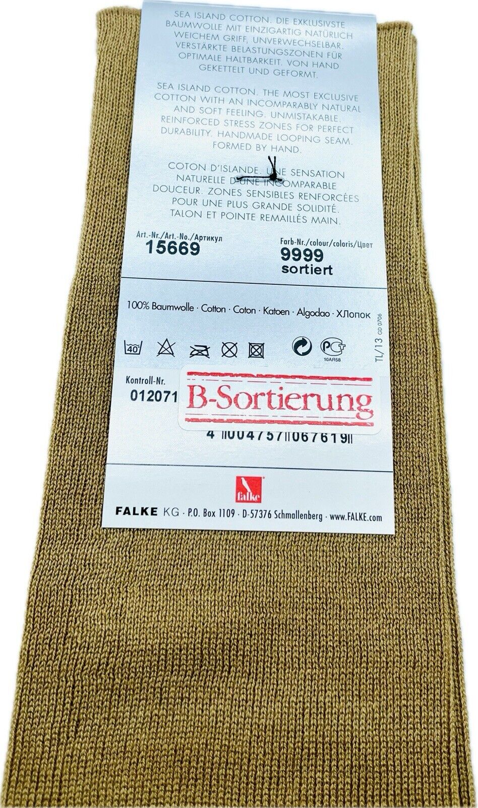 Falke No.13 Socken Gr 43-44 Herren Kniestrümpfe Strümpfe Braun Sea Island Cotton